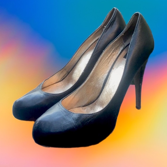 Vintage Y2K Dolce Vita Black Leather Platform Stiletto High Heeled Pumps Shoes - Picture 5 of 15